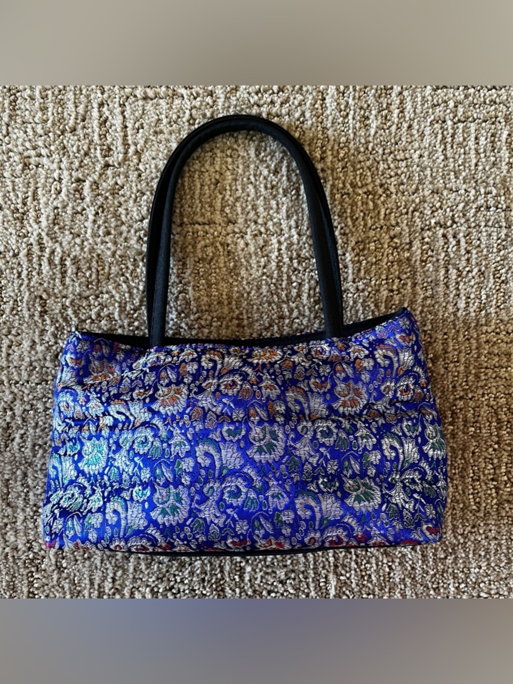 Vintage Y2K  Blue Brocade mini Bag with Floral Jacquard